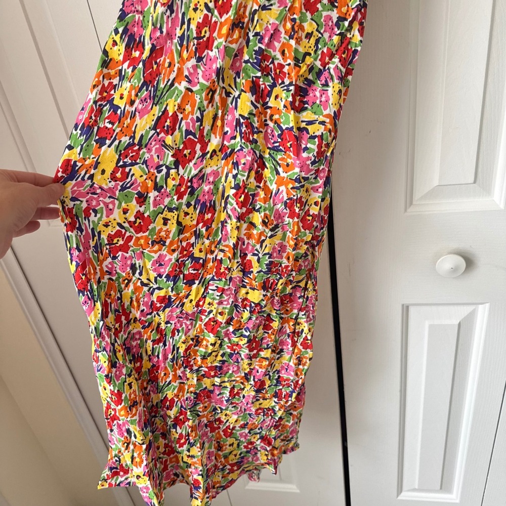 RIXO Floral Print V-Neck Midi Dress Multi Color Puff Sleeve Size 0 - Picture 7 of 8